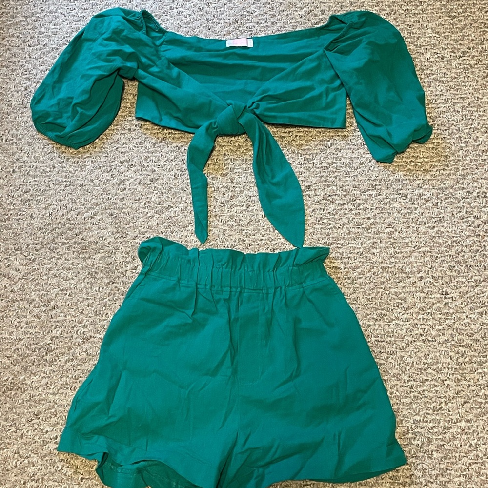 T.J.Maxx Teal High Waist Shorts Set